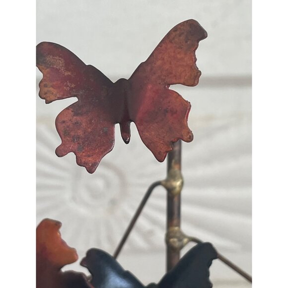 Vintage 1960's Table top Brutalist Metal Butterfly Sculpture Onyx Stone - Picture 10 of 14